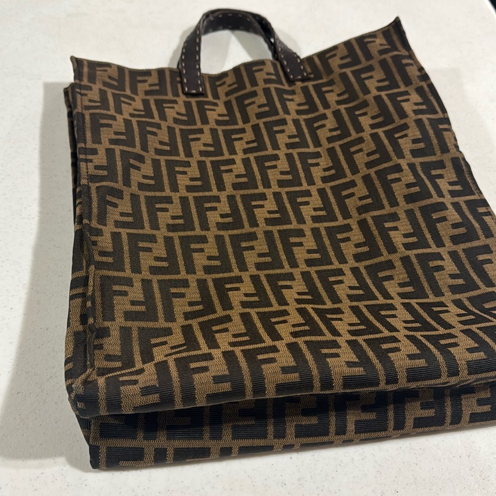 FENDI Zucca Tote FF Monogram Brown Vertical Canvas Satchel Bag Authentic - Picture 3 of 16